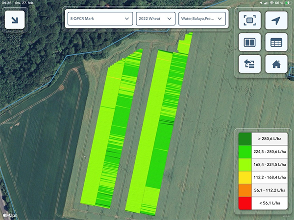 Print screen fra FieldView, der viser kørerspor